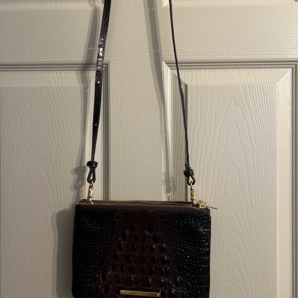 Brahmin Croc Embossed Leather Crossbody - Espresso/Black - Gold Hardware - Picture 2 of 7